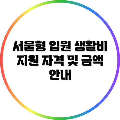 서울형 입원 생활비 지원: 자격 및 금액 안내