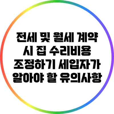 전세 및 월세 계약 시 집 수리비용 조정하기: 세입자가 알아야 할 유의사항