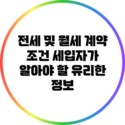 전세 및 월세 계약 조건: 세입자가 알아야 할 유리한 정보