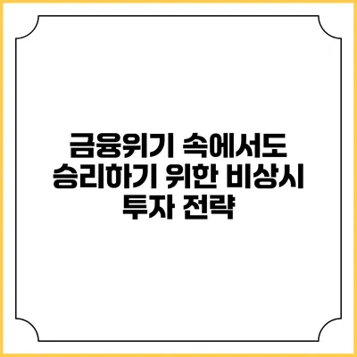 금융위기 속에서도 승리하기 위한 비상시 투자 전략
