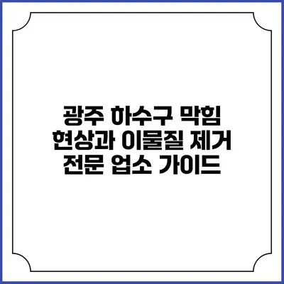 광주 하수구 막힘 현상과 이물질 제거 전문 업소 가이드